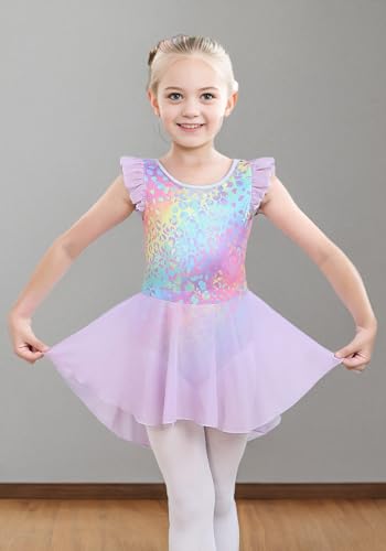 iLover Kids Girls Classic Ruffle Sleeve Tutu kirted Leotard Dress for Dance, Gymnastics and Ballet 4-5 T