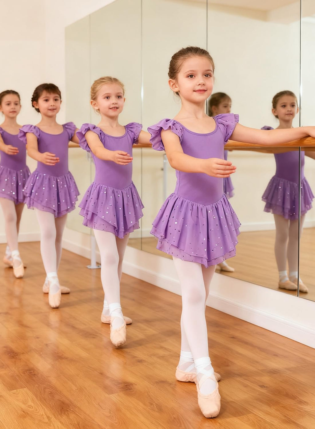 Idgreatim Girls Ballet Leotard Size 2-3 T Double-Layer Ballet Dance Dress Sleeve Solid Color Tutu Skirted Leotard Purple