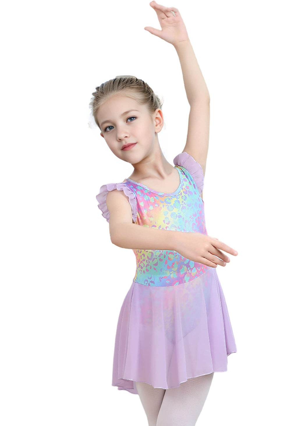 iLover Kids Girls Classic Ruffle Sleeve Tutu kirted Leotard Dress for Dance, Gymnastics and Ballet 4-5 T