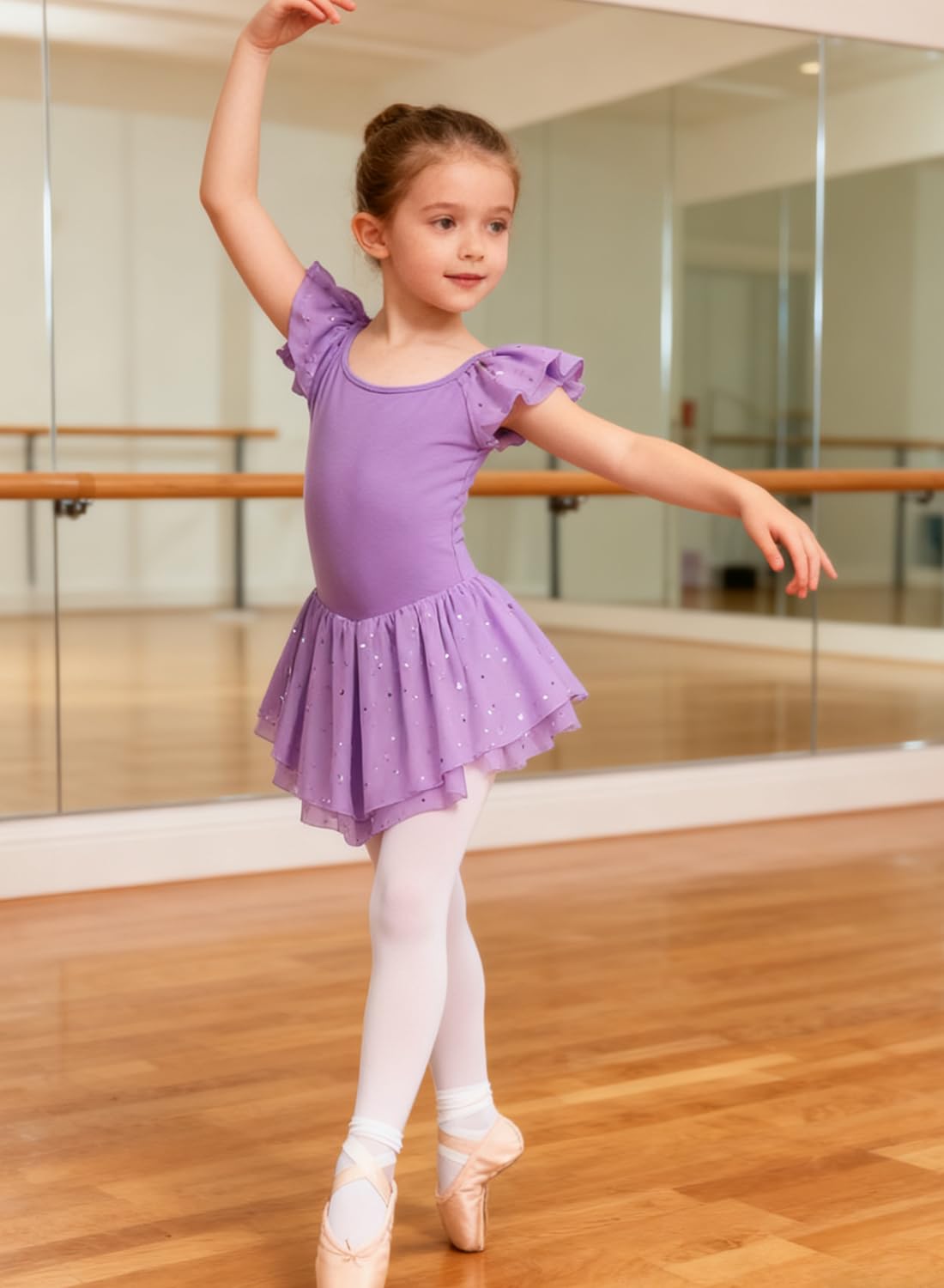 Idgreatim Girls Ballet Leotard Size 2-3 T Double-Layer Ballet Dance Dress Sleeve Solid Color Tutu Skirted Leotard Purple