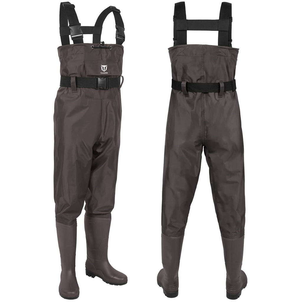 TIDEWE Bootfoot Chest Wader, 2-Ply Nylon/PVC Waterproof Fishing & Hunting Waders with Boot Hanger for Men and Women Brown Size 5