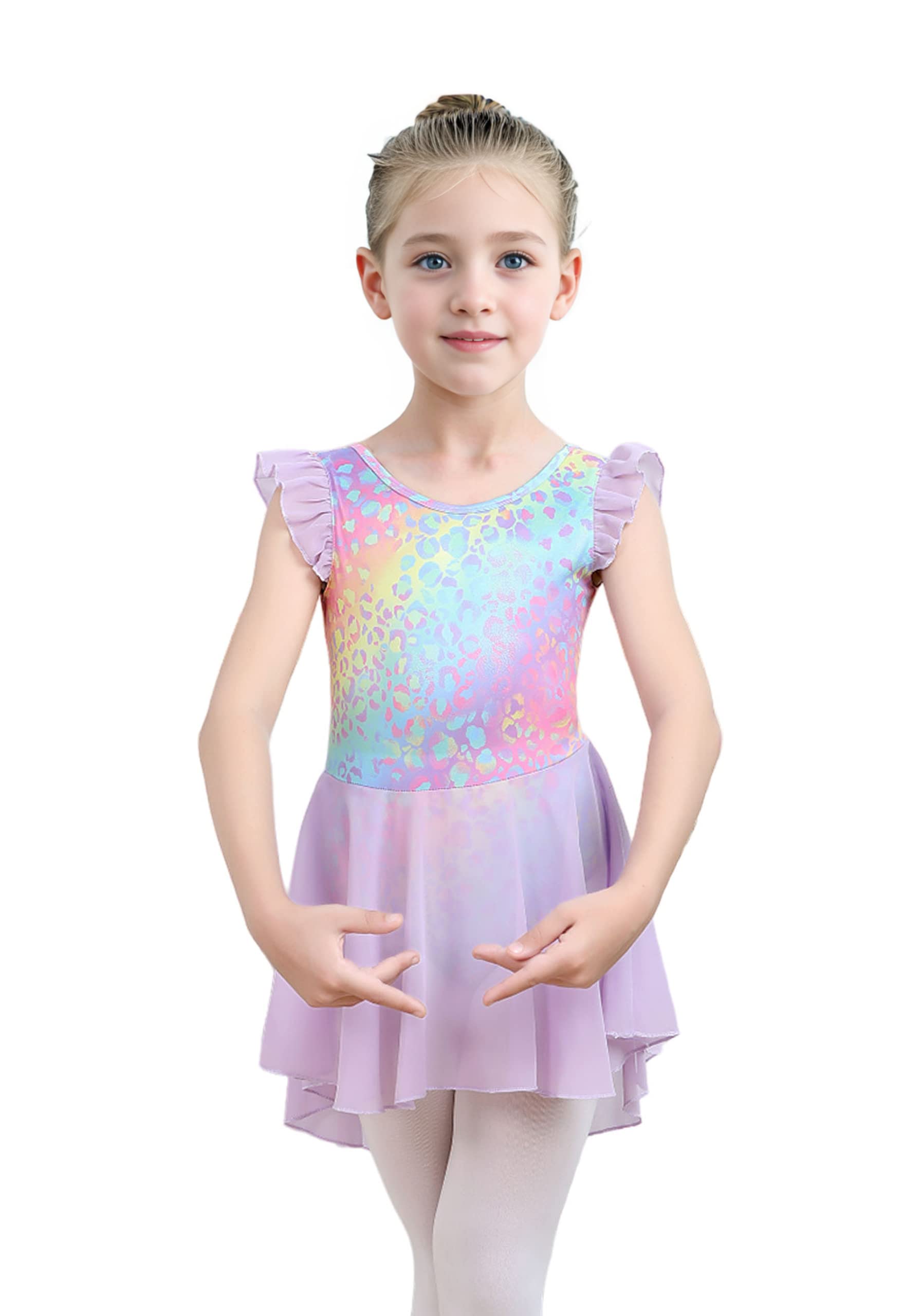 iLover Kids Girls Classic Ruffle Sleeve Tutu kirted Leotard Dress for Dance, Gymnastics and Ballet 4-5 T