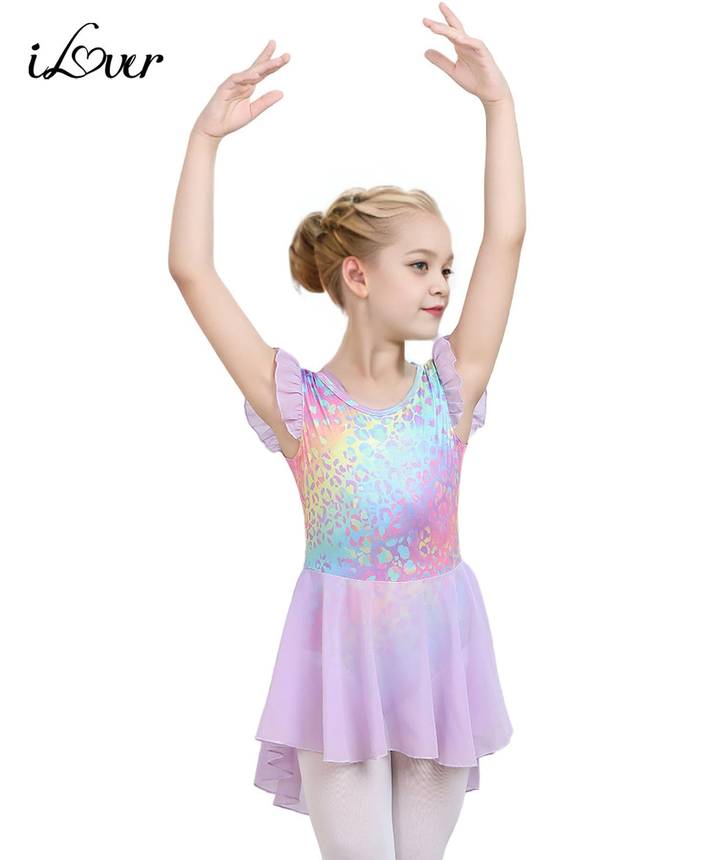 iLover Kids Girls Classic Ruffle Sleeve Tutu kirted Leotard Dress for Dance, Gymnastics and Ballet 4-5 T