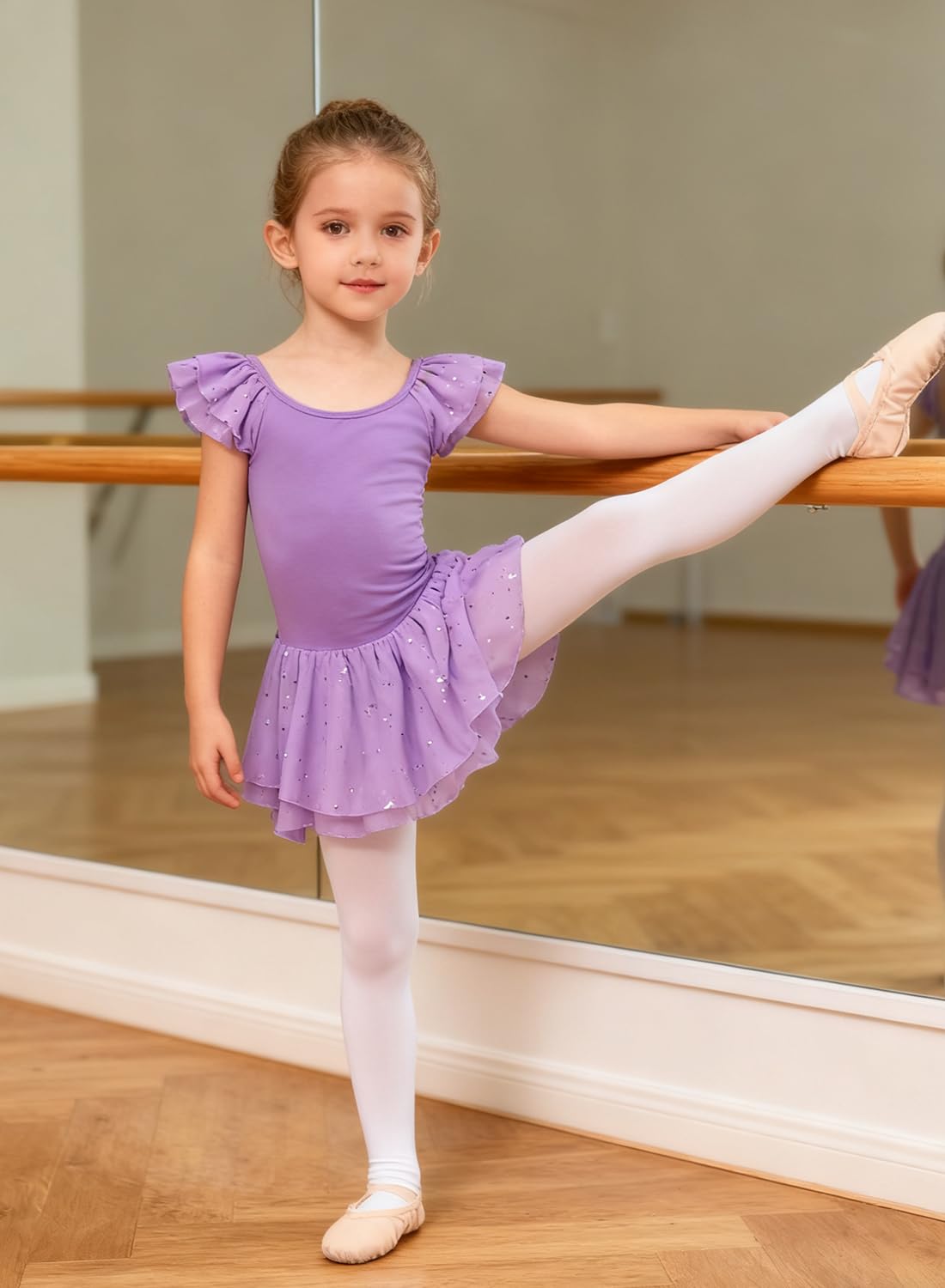 Idgreatim Girls Ballet Leotard Size 2-3 T Double-Layer Ballet Dance Dress Sleeve Solid Color Tutu Skirted Leotard Purple