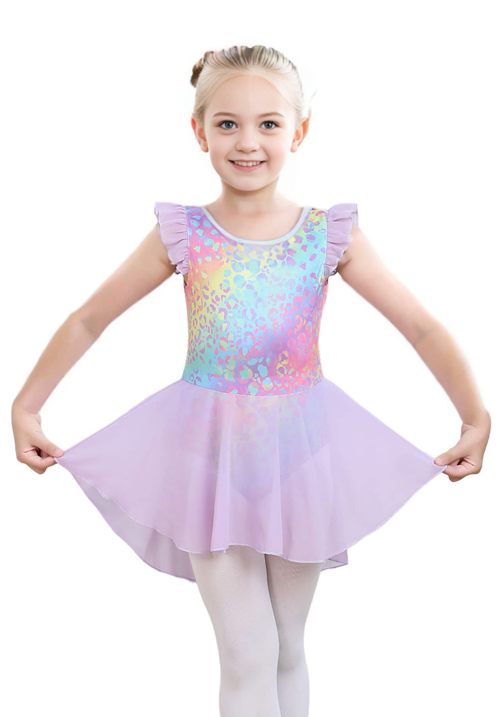 iLover Kids Girls Classic Ruffle Sleeve Tutu kirted Leotard Dress for Dance, Gymnastics and Ballet 4-5 T