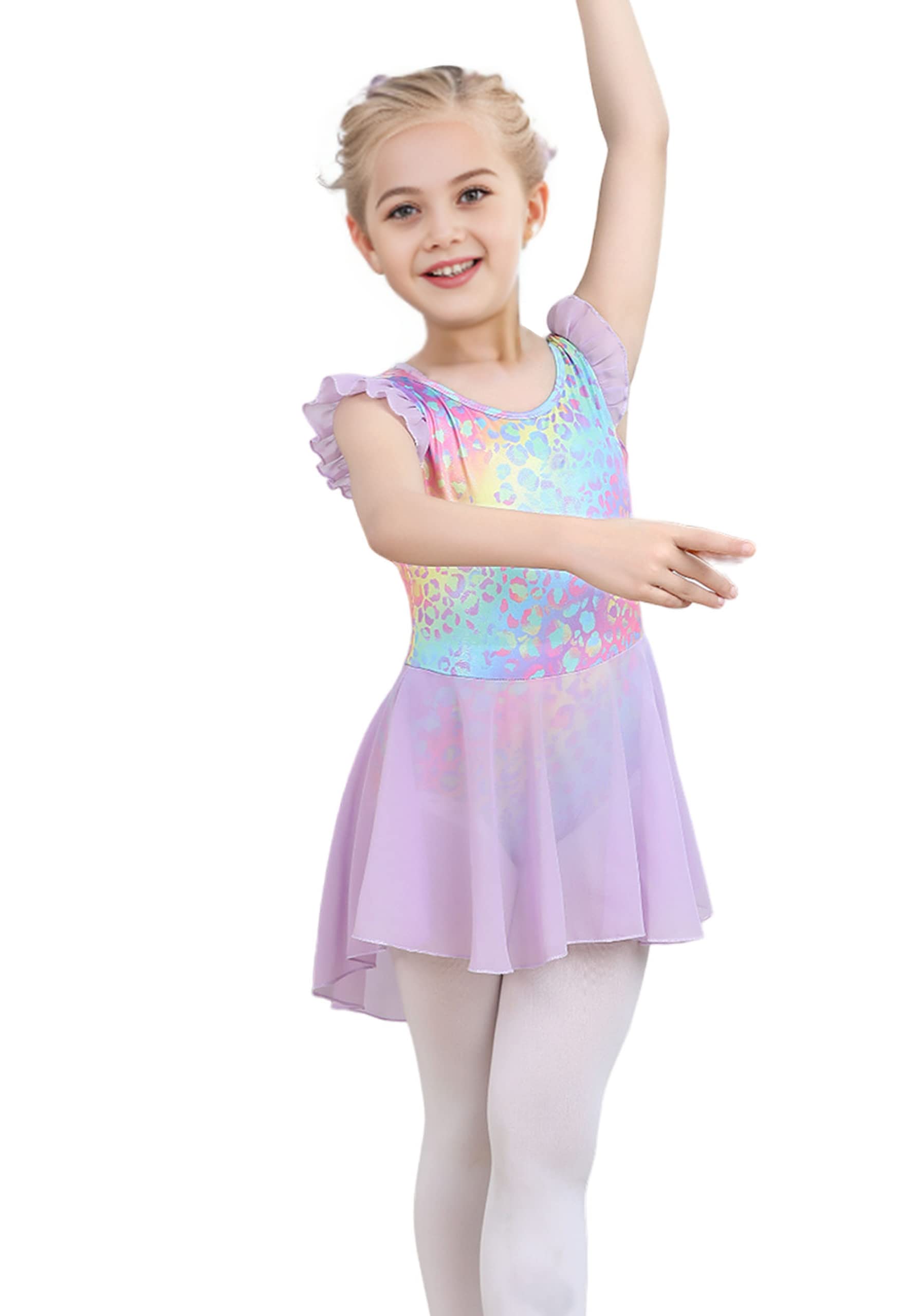 iLover Kids Girls Classic Ruffle Sleeve Tutu kirted Leotard Dress for Dance, Gymnastics and Ballet 4-5 T