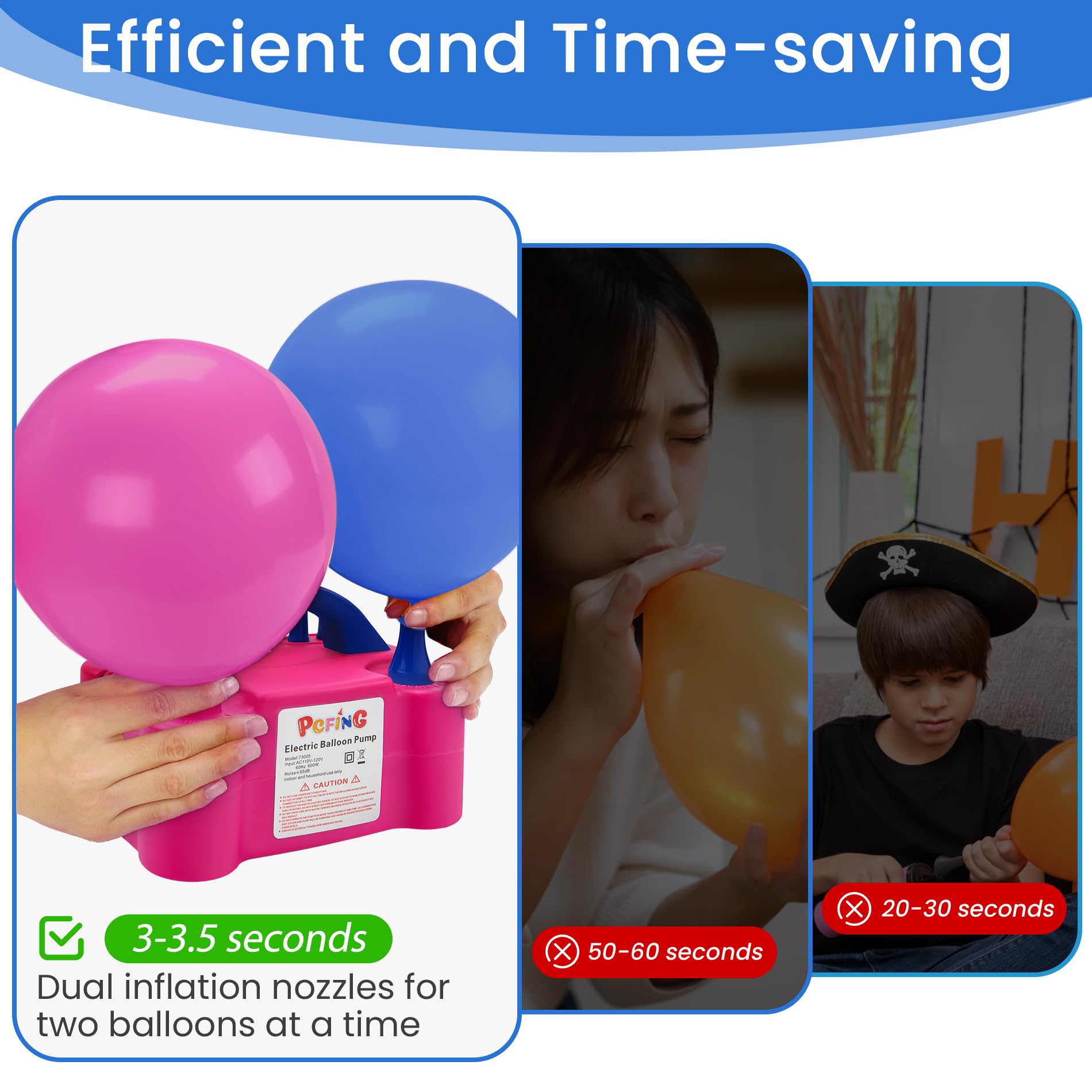 PCFING Balloon Pump Electric, Portable Balloons Inflator Blower Machine with Balloon Tie Tool & Dual Nozzle