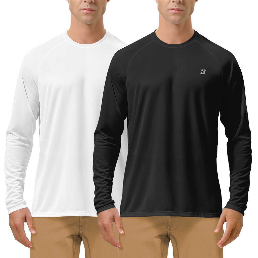 Roadbox Men's 2 Pack UV Sun Protection SPF UPF 50+ Long Sleeve Quick Dry Fishing Shirts Outdoor Rash Guard for Running Hiking Swimming