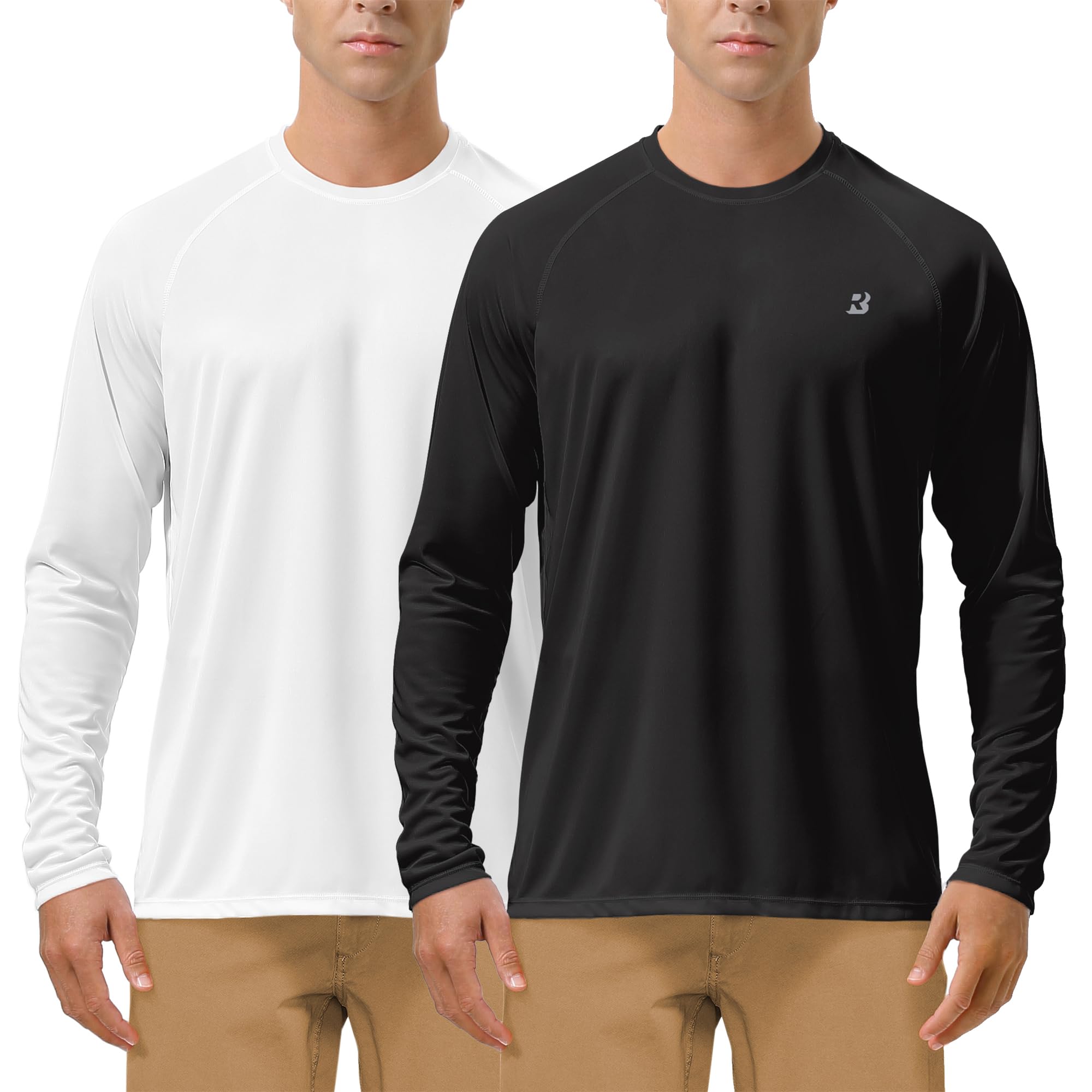 Roadbox Men's 2 Pack UV Sun Protection SPF UPF 50+ Long Sleeve Quick Dry Fishing Shirts Outdoor Rash Guard for Running Hiking Swimming