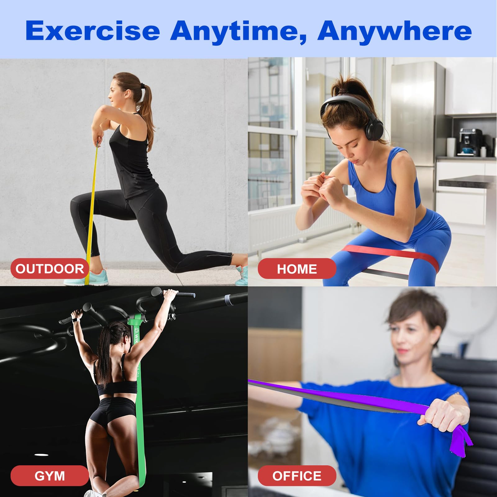 WIKDAY Resistance Bands, Pull Up Bands, Workout Bands for Exercise, Thick Heavy Resistance Band Set with Door Anchor, Elastic Bands for Body Stretching, Training at Home/Gym for Men & Women Bicolor