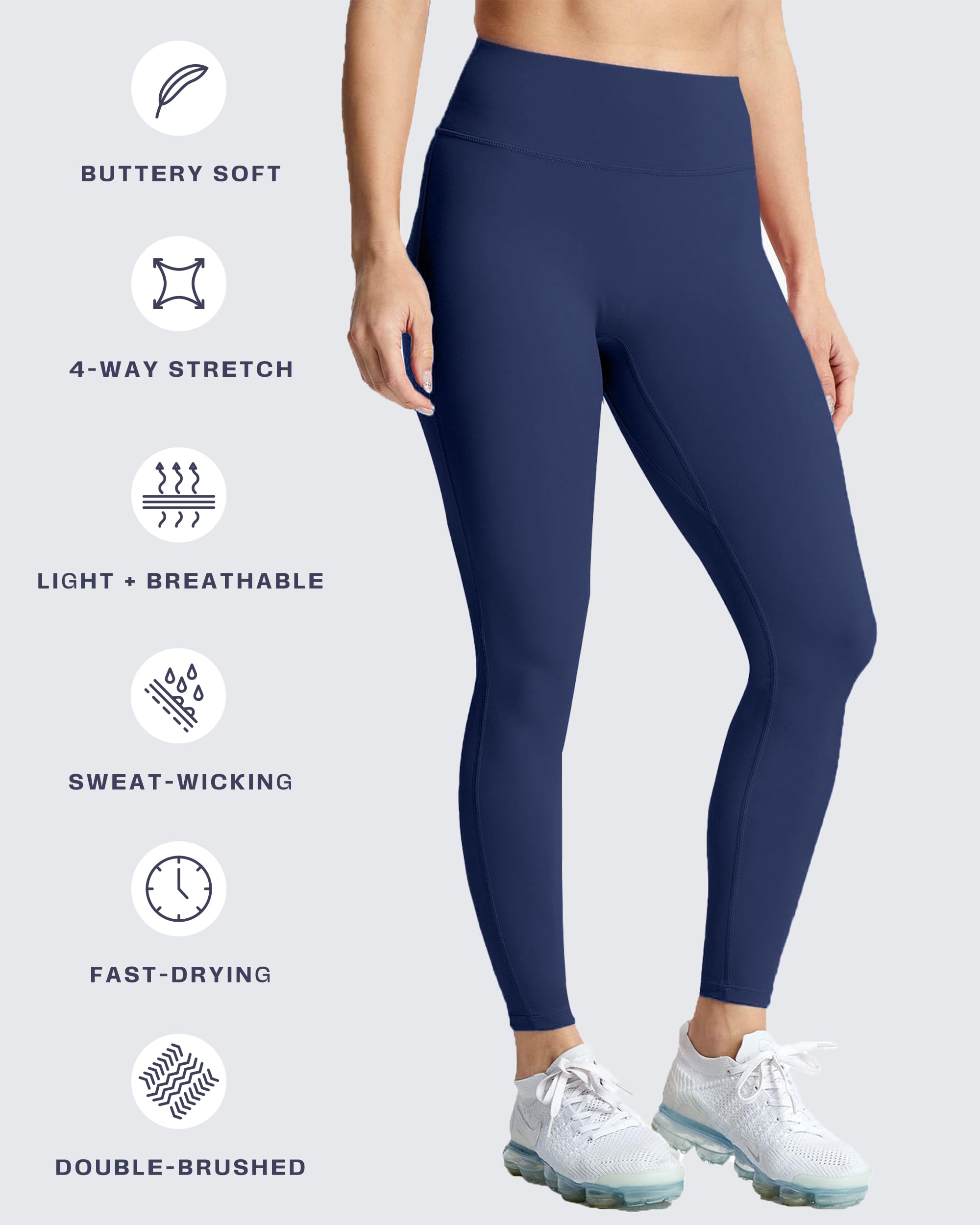 Aoxjox High Waisted Workout Leggings for Women Trinity Yoga Pants 26.5" (Navy, Medium)