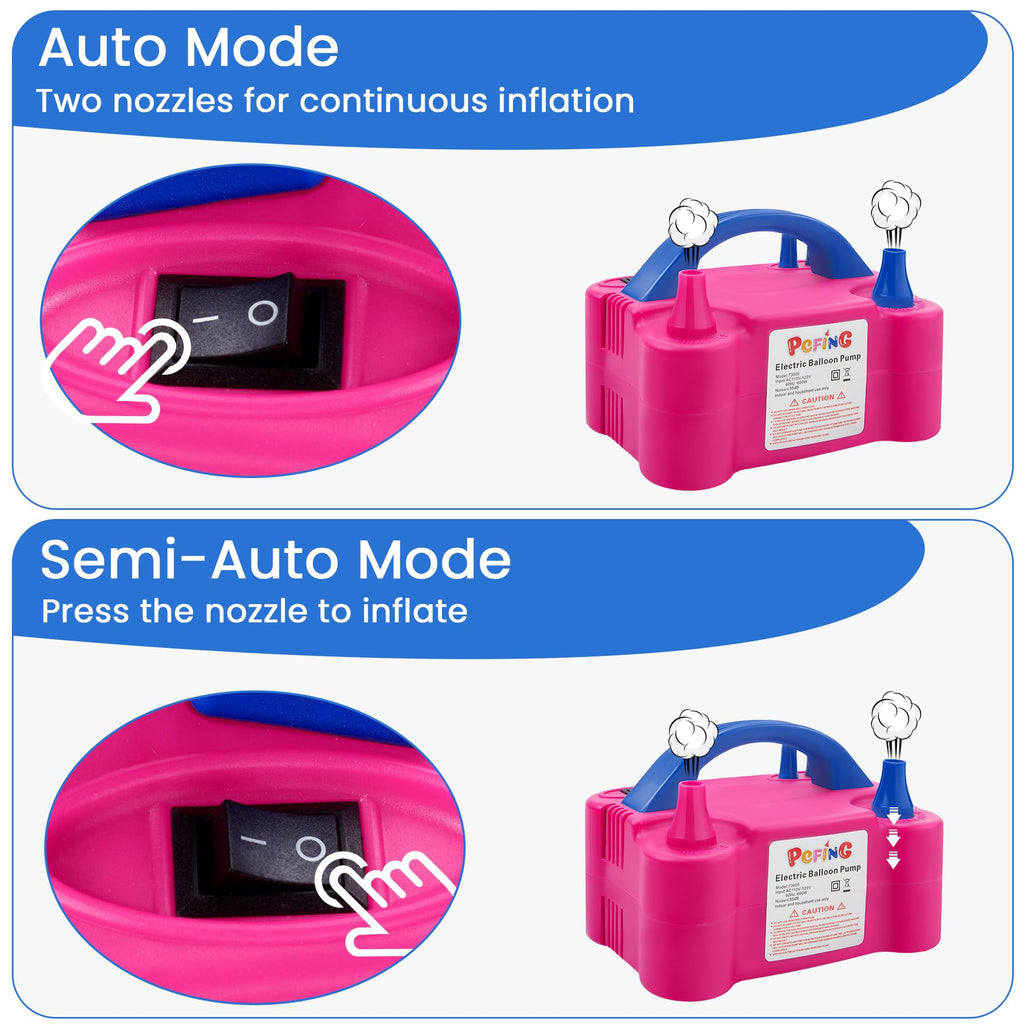 PCFING Balloon Pump Electric, Portable Balloons Inflator Blower Machine with Balloon Tie Tool & Dual Nozzle