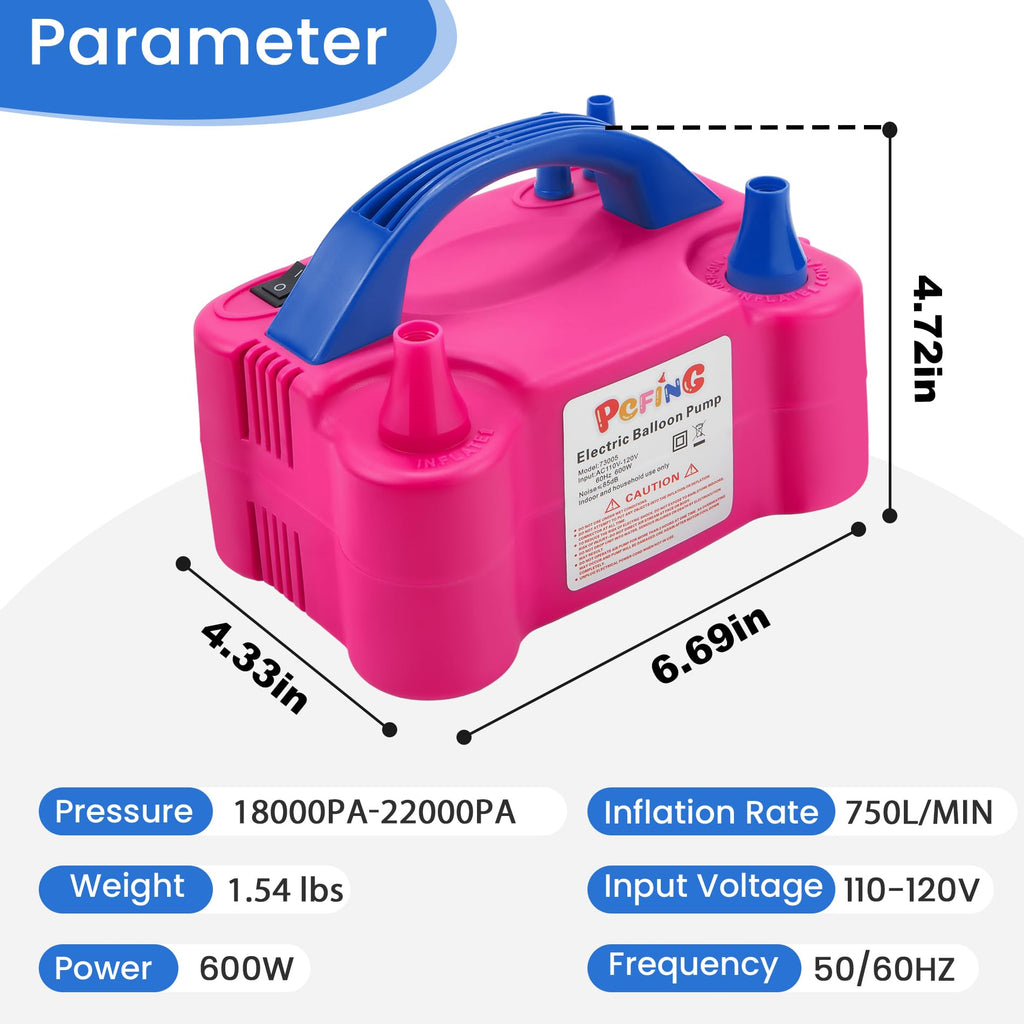 PCFING Balloon Pump Electric, Portable Balloons Inflator Blower Machine with Balloon Tie Tool & Dual Nozzle