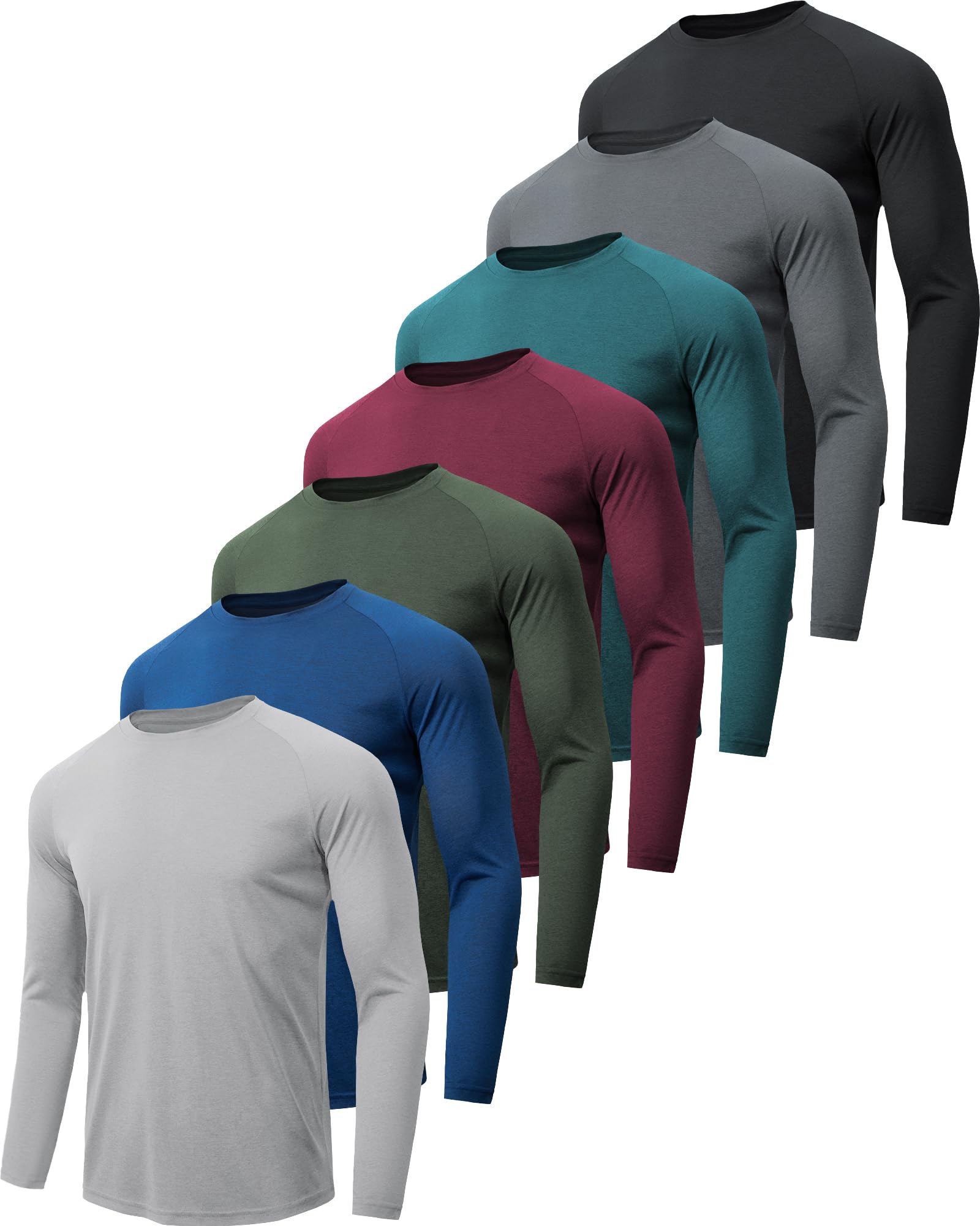 MLYENX 7 Pack Long Sleeve Shirts for Men UPF 50+ UV Sun Protection Quick Dry Moisture Wicking Workout Tee Shirts XL