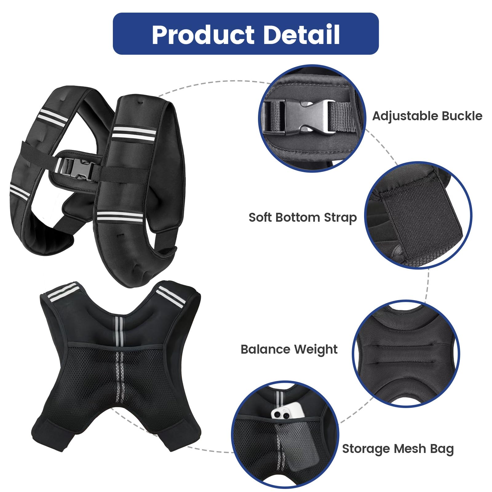 6Lb Weighted Vest Men Women, 6lbs/8lbs/12lbs/16lbs/20lbs Weight Vest with Reflective Stripes for Workout, Strength Training, Running, Fitness, Hiking, Weight