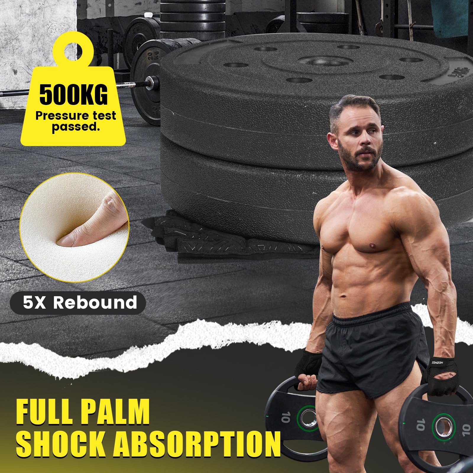 HOZMOZ Ventilated Weight Lifting Gloves, Thick Padded Workout Gym Gloves with Full Palm Protection & Grip & Shock Absorption for Women & Men's Fitness Exercise Training