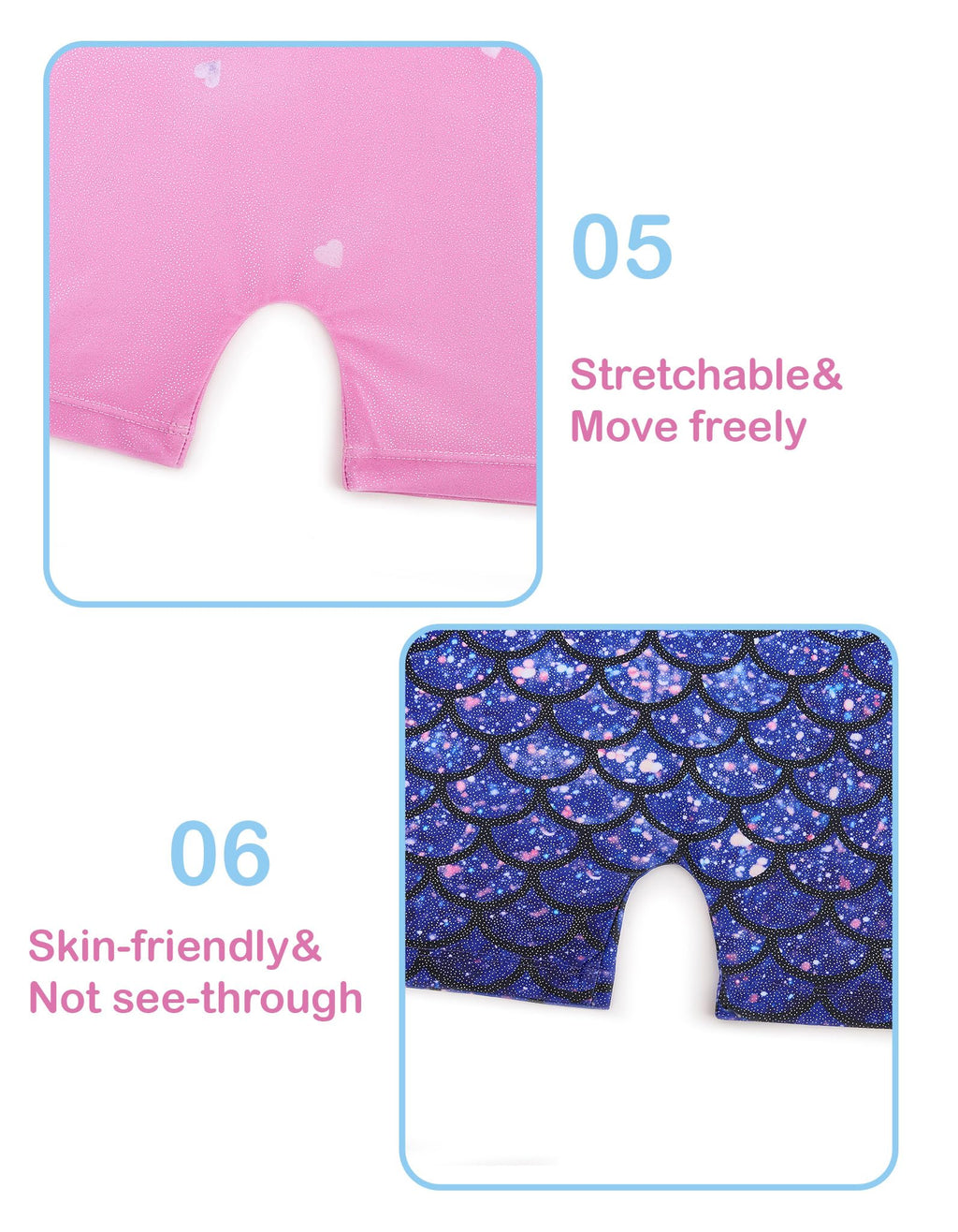 Tstiti Gymnastics Leotards for Girls 2 Pack Sparkly Kids Biketards Dance Unitards Matching Hair Scrunchies Heart Mermaids 3-4 T