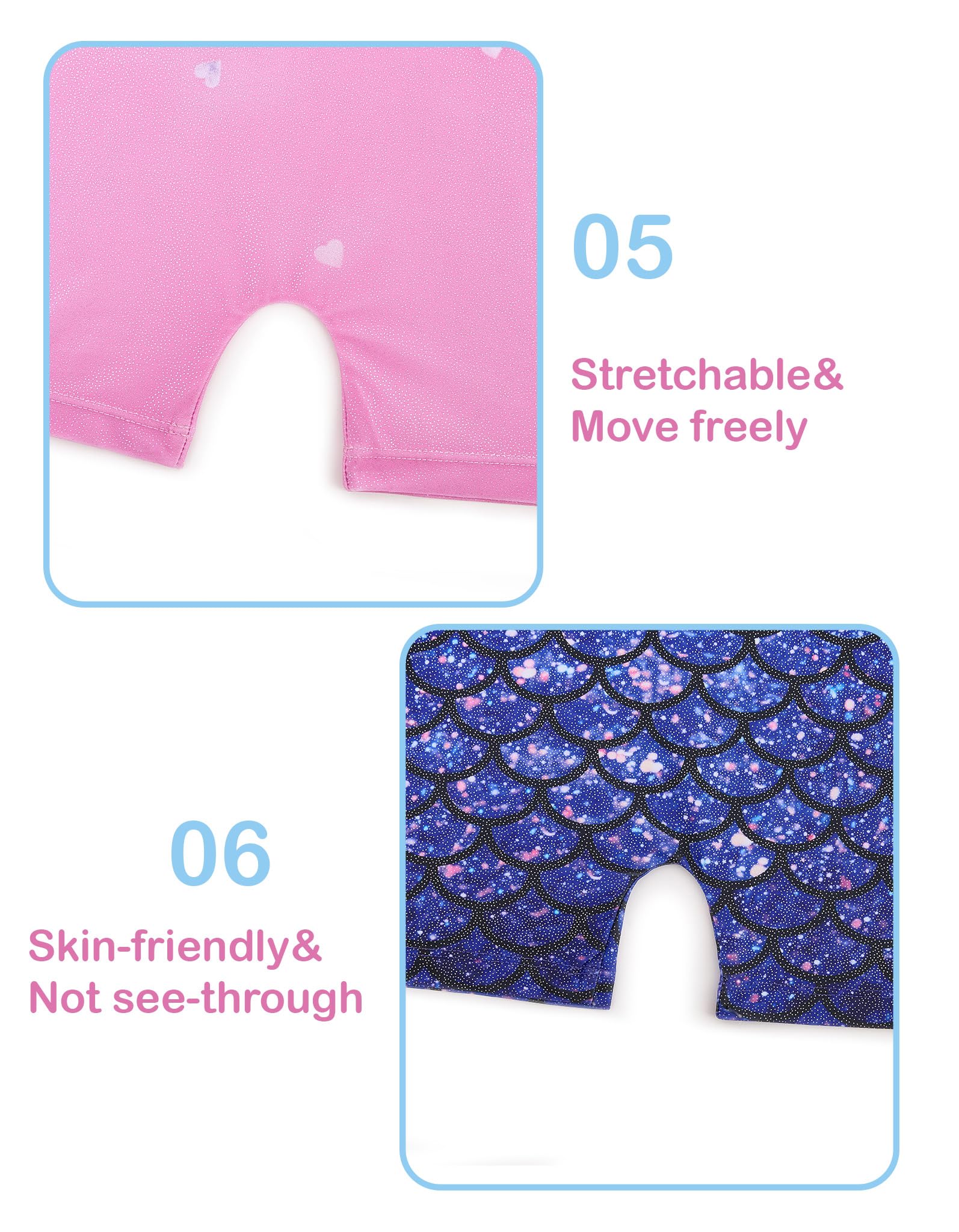 Tstiti Gymnastics Leotards for Girls 2 Pack Sparkly Kids Biketards Dance Unitards Matching Hair Scrunchies Heart Mermaids 3-4 T