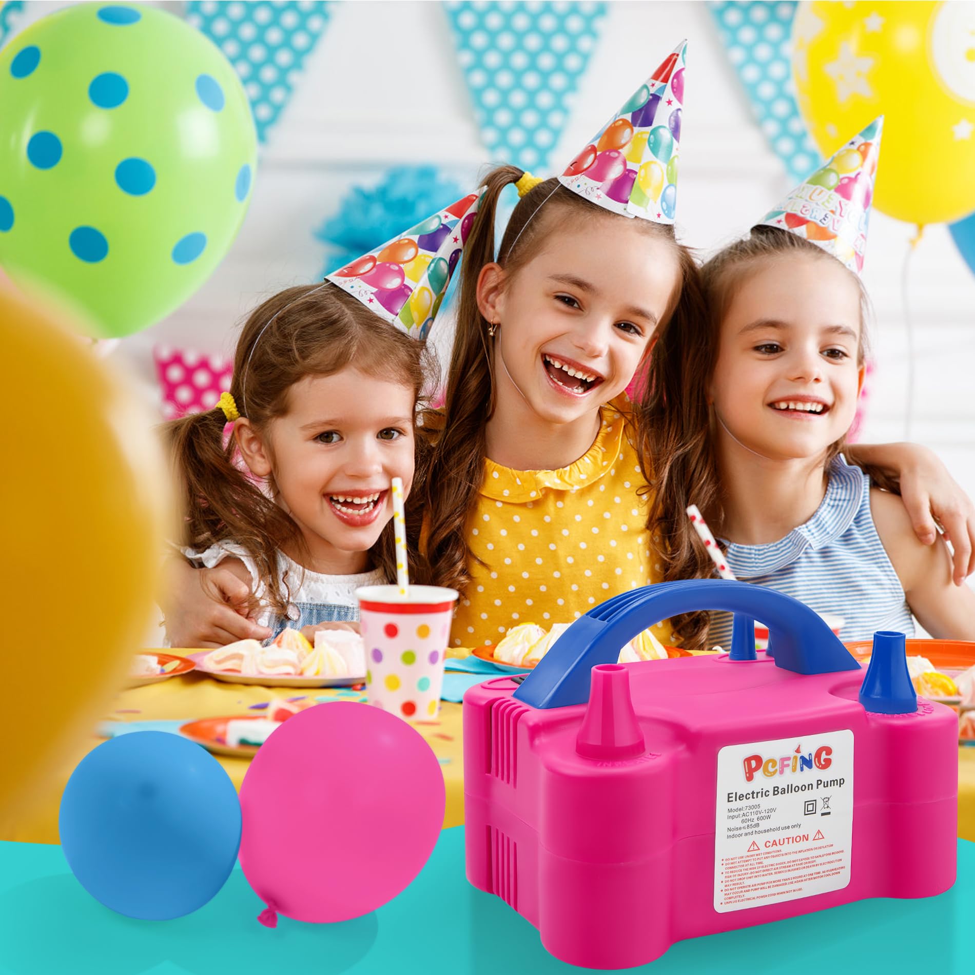 PCFING Balloon Pump Electric, Portable Balloons Inflator Blower Machine with Balloon Tie Tool & Dual Nozzle