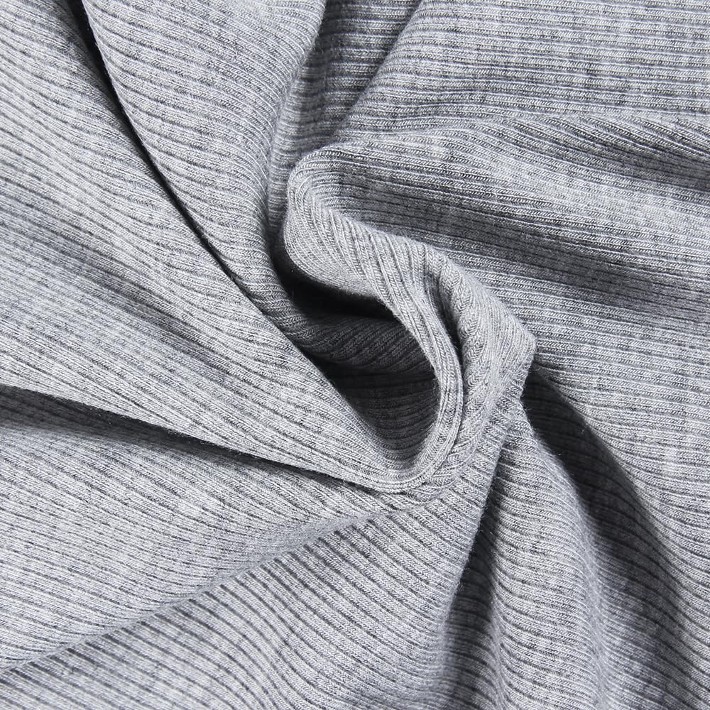 GEMBERA Womens Ribbed Long Sleeve Crewneck Casual Slim Basic Shirts Fitted Knit Tops(3922,Heather Grey-L)