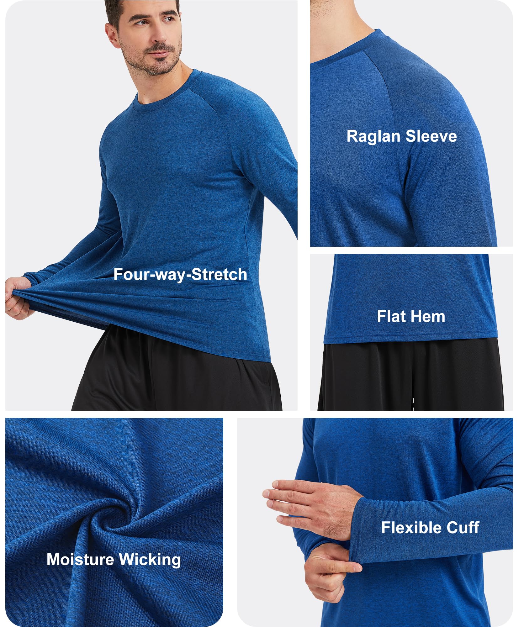 MLYENX 7 Pack Long Sleeve Shirts for Men UPF 50+ UV Sun Protection Quick Dry Moisture Wicking Workout Tee Shirts XL