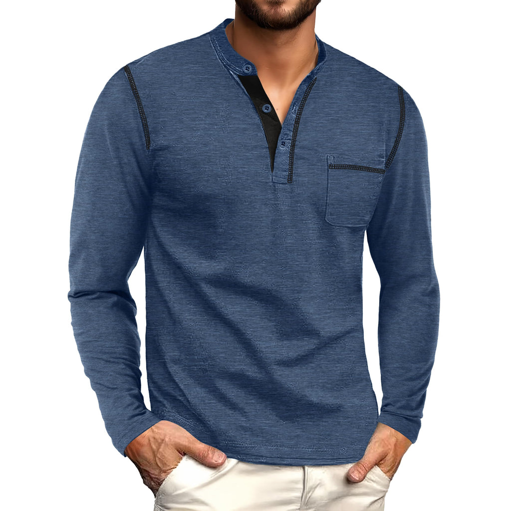 Sailwind Men's Henley Shirts Long Sleeve Button T-Shirt Casual Stylish Cotton Pullover Shirt with Pocket Blue