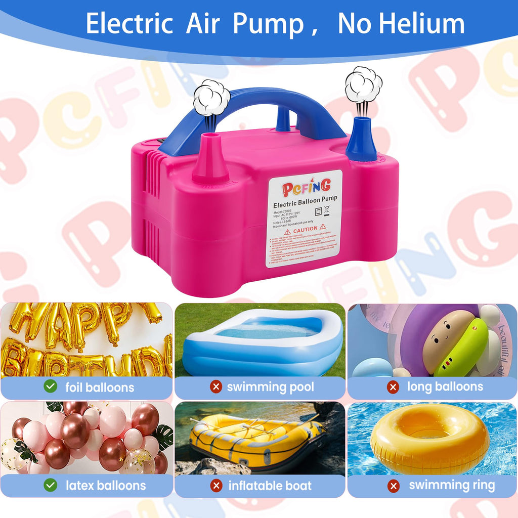 PCFING Balloon Pump Electric, Portable Balloons Inflator Blower Machine with Balloon Tie Tool & Dual Nozzle