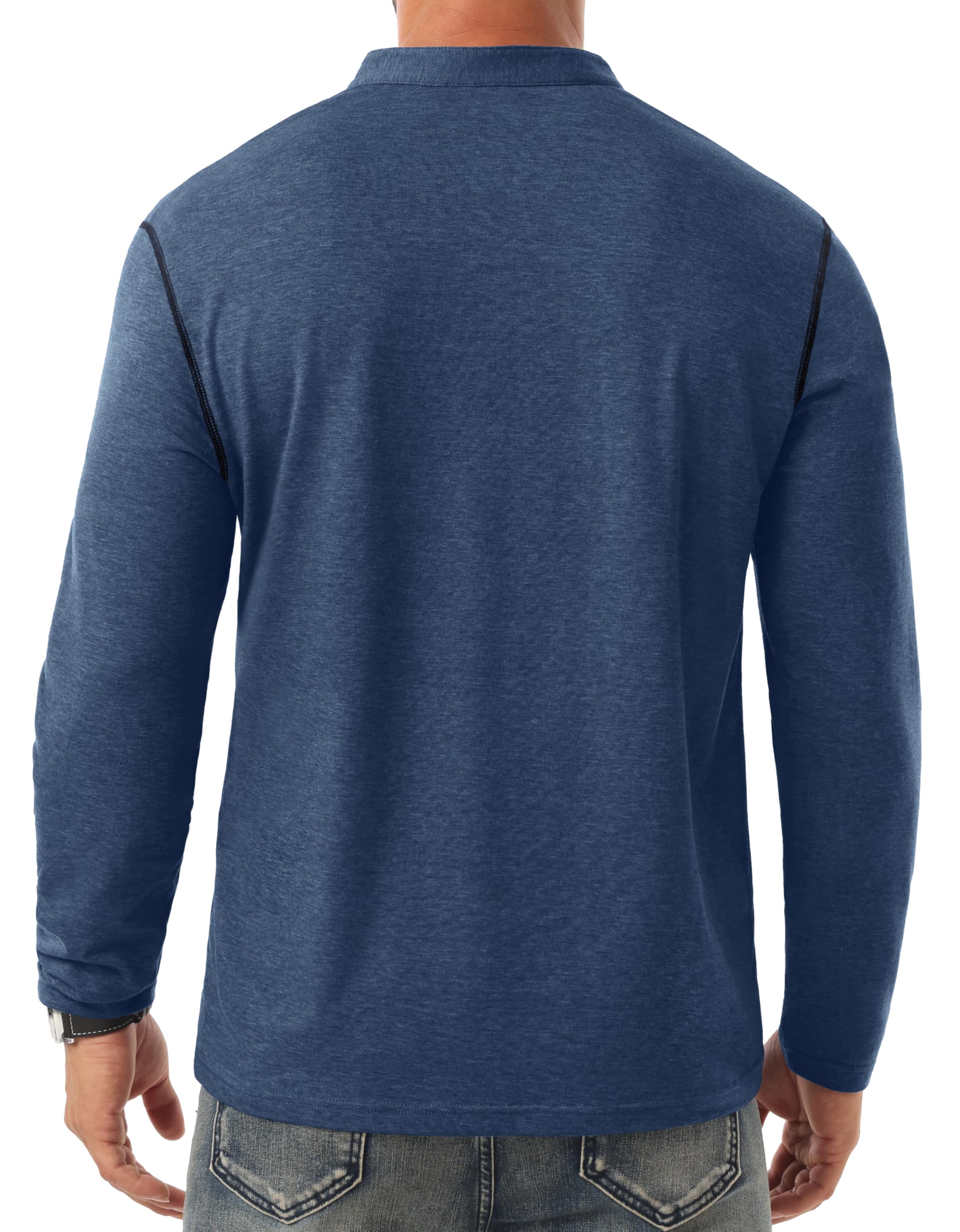 Sailwind Men's Henley Shirts Long Sleeve Button T-Shirt Casual Stylish Cotton Pullover Shirt with Pocket Blue